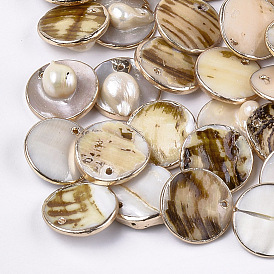 Keshi Shell Pearl Pendants, Flat Round