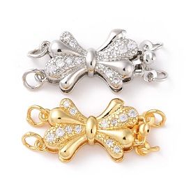 Brass Micro Pave Clear Cubic Zirconia Box Clasps, Bowknot