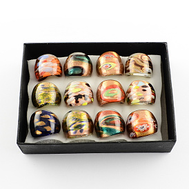 Handmade Gold Sand Millefiori Lampwork Rings, 17~19mm, about 12pcs/box