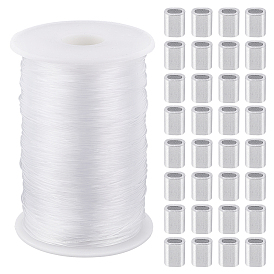 Nylon Wire, Fishing Line, Beading Thread, with 100Pcs Flat Column Aluminum Slide Charms, for Picture Frame Flowerpot Christmas Hanging Decoration