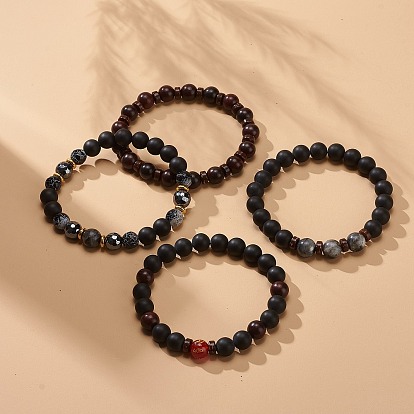 Ensemble de bracelets extensibles en perles de noix de coco naturelle et de bois et de pierres précieuses mélangées de style pcs, om mani padme hum bracelets de yoga empilables pour femmes