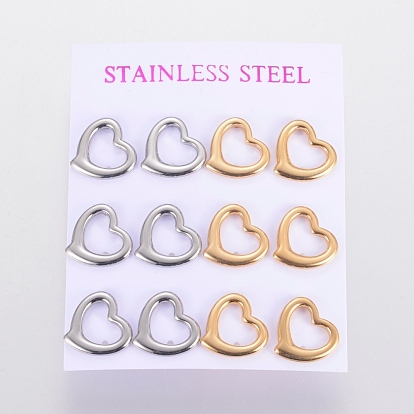 304 Stainless Steel Stud Earrings, Hypoallergenic Earrings, with Ear Nuts, Heart