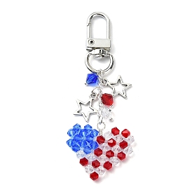 Heart Imitation Austrian Crystal Pendant Decorations, with Star Tibetan Style Alloy Charms and Alloy Swivel Clasps