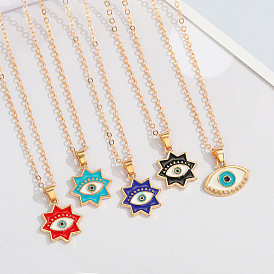 Unique Octagonal Star Eye Necklace with Irregular Pendant for Women