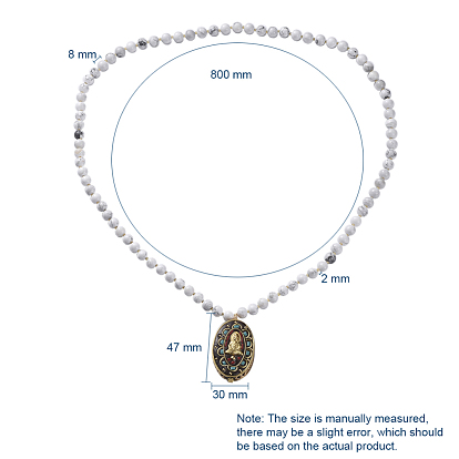 Bijoux bouddhiste, colliers à pendentif guan yin, avec des pendentifs de la déesse de la miséricorde ovale indonésienne faits à la main, Perles de rocaille en verre, perles de pierres fines , fil de nylon tressé et fil de cuivre
