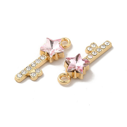 Colgantes de diamantes de imitación de aleación de chapado en rack, sin níquel, con vidrio, encantos de llave de estrella, dorado