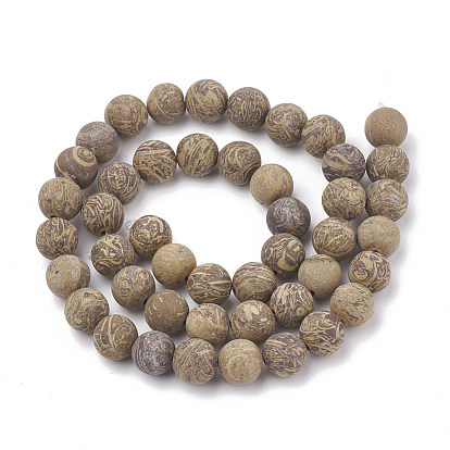 Natural Elephant Skin Jasper/Miriam Stone/Calligraphy Stone Beads Strands, Frosted, Round
