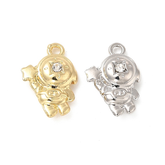 Rack Plating Alloy Rhinestone Pendants, Cadmium Free & Lead Free, Spaceman with Star Charms