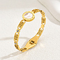 Natural Shell Flat Round Bangle, Real 18K Gold Plated Stainless Steel Bangle