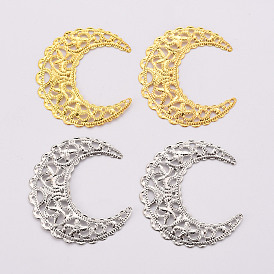 Iron Filigree Joiners Links, Etched Metal Embellishments, Hollow Out, Crescent Moon