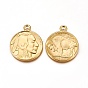 Tibetan Style Coin Pendants, Lead Free & Cadmium Free, Flat Round with Indian Head and Buffalo, 40x33x3mm, Hole: 4mm