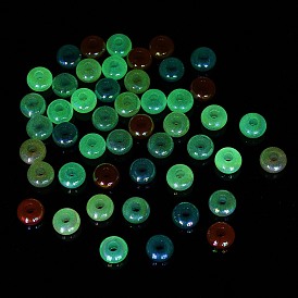 Perles européennes en acrylique plaqué irisé arc-en-ciel lumineux, perles de paillettes, Perles avec un grand trou   , brille dans le noir, rondelle
