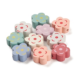 Spray Painted Natural Maple Wood Beads, Flower
