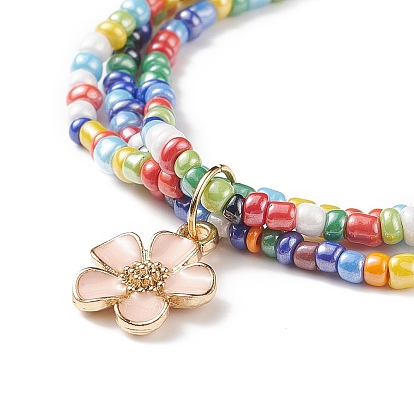 Регулируемый браслет из бисера, плетеный из стеклянных бусин, многожильных браслеты, браслеты шарма цветка эмали сплава для женщин