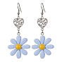 Resin Flower & Alloy Heart Dangle Earrings with 304 Stainless Steel Pins