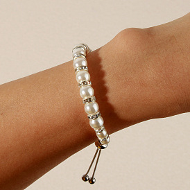 Adjustable Pearl Bracelet with Diamond Inlay - European and American Fashion, Personalized.