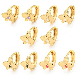 Flower Real 18K Gold Plated Brass Hoop Earrings, with Enamel