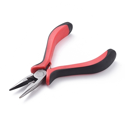 Carbon Steel Jewelry Pliers, Chain Nose Pliers, Serrated Jaw and Wire Cutter, Polishing, Red, 132mm