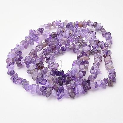 Natural Amethyst Beads Strands, Chips, Purple, 2.5~7x3~11mm, Hole: 1mm, 34 inch