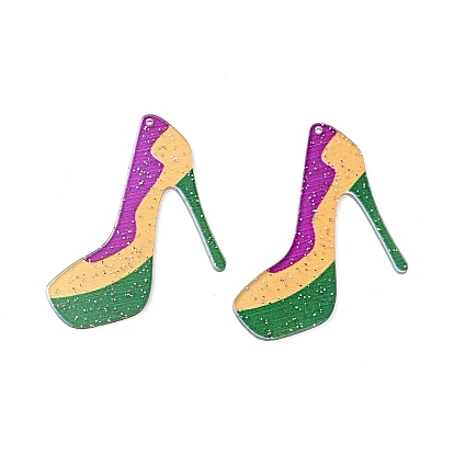 High-Heeled Shoes Shape Acrylic Pendants, with Glitter Powder