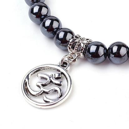 Bracelets de charme de pierres précieuses, bracelets chakra, avec les accessoires en alliage, anneau avec ohm