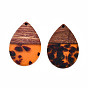Transparent Resin & Walnut Wood Pendants, Teardrop Charm
