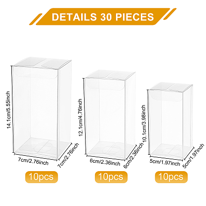 Benecreat 30 pcs 3 estilo rectángulo plástico transparente caja de pvc embalaje de regalo, caja plegable impermeable, para juguetes y moldes