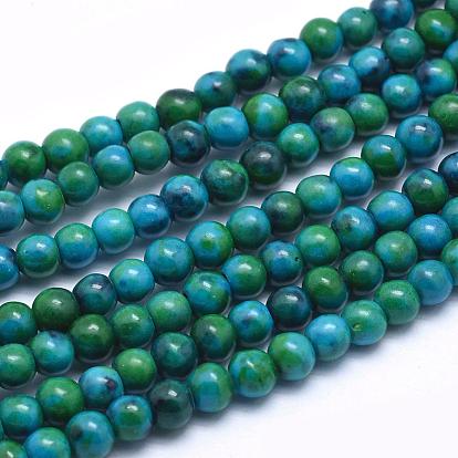 Brins de perles turquoise jaune naturel (jaspe), imitation chrysocolle, teint, ronde