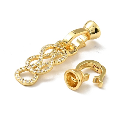 Rack Plating Brass Micro Pave Clear Cubic Zirconia Fold Over Clasps, Cadmium Free & Lead Free, Long-Lasting Plated, Knot