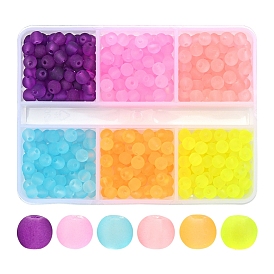 480Pcs 6 Colors Transparent Glass Beads Strands, for Beading Jewelry Making, Frosted, Round