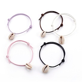 Adjustable Eco-Friendly Korean Waxed Polyester Charm Bracelets, with Cowrie Shell Beads