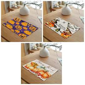 Halloween Theme Pumpkin Pattern Cotton & Linen Placemats, Oilproof Anti-fouling Hot Pads, for Cooking Baking, Rectangle