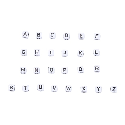 Élaborer perles acryliques, style alphabet, trou horizontal, cube, lettre a ~ z