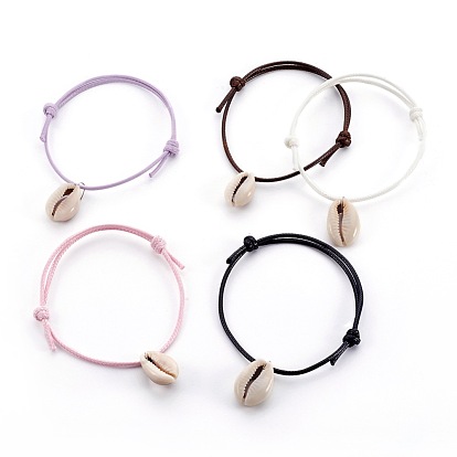 Bracelets à breloques ajustables en polyester ciré coréen respectueux de l'environnement, avec des perles de cauris