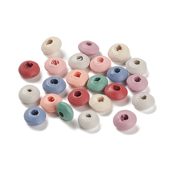 Spray Painted Natural Maple Wood Beads, Flat Round