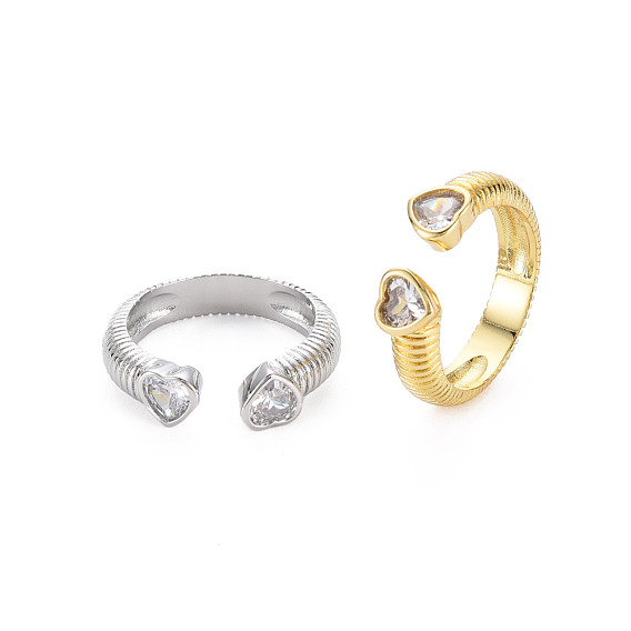 Micro cuivres ouvrent zircone cubique anneaux de manchette, anneaux ouverts pour les femmes, sans cadmium et sans nickel et sans plomb, cœur