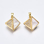 Brass Micro Pave Clear Cubic Zirconia Pendants, with White Sea Shell, Nickel Free, Cross Triangle