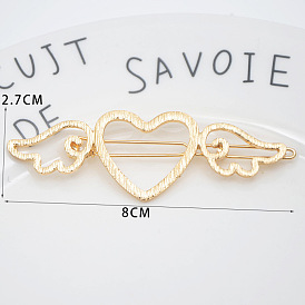 Alloy Geometric Hair Barrettes, Frog Buckle Hairpin for Women, Girls, Heart with Wing