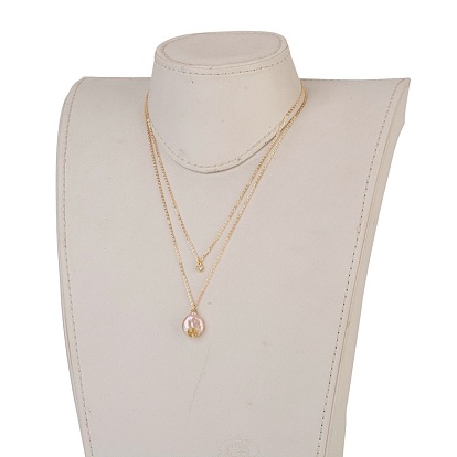 Colliers à étages en perles de keshi en perles baroques naturelles, colliers double couche, avec des chaînes en laiton et des résultats, boîtes à bijoux en carton