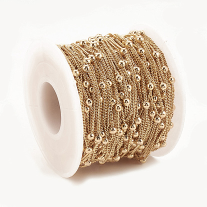 Soldered Brass Curb Chains, Twist Chains, Round Beads, with Spool