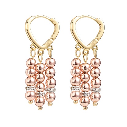 Boucles d'oreilles créoles pendantes à pampilles en perles d'hématite synthétique, bijoux en laiton plaqué or pour femme