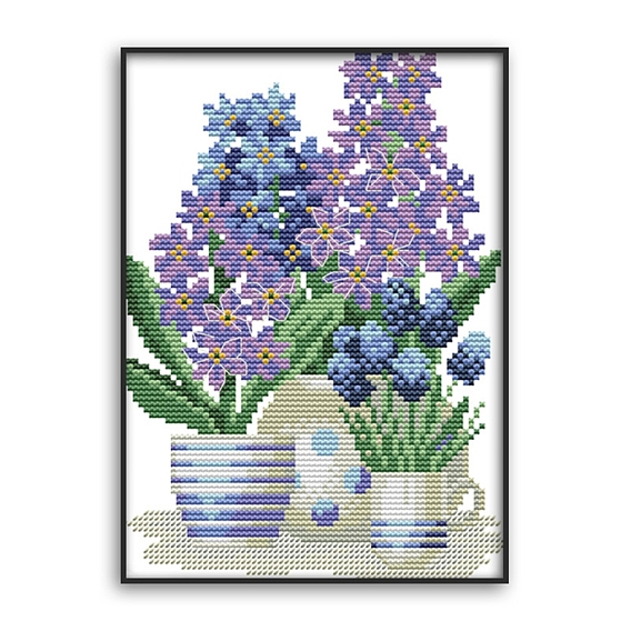 Flower Pattern DIY Cross Stitch Beginner Kits, Stamped Cross Stitch Kit, Including 11CT Printed Cotton Fabric, Embroidery Thread & Needles, Instructions