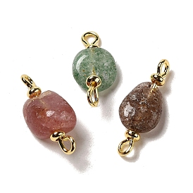 Natural Gemstone Connector Charms, Nuggets Links with Real 18K Gold Plated Brass Double Loops