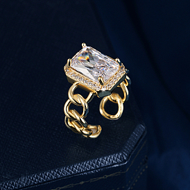 Кубический цирконий прямоугольные открытые манжеты кольца, латунные кольца для женщин