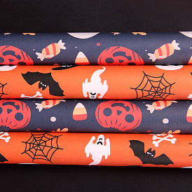 Papier cadeau thème halloween, rectangle, décoration de papier d'emballage, crâne/chauve-souris/toile d'araignée/crâne/citrouille/motif de bonbons