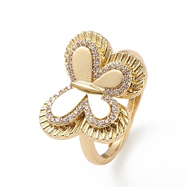 Clear Cubic Zirconia Butterfly Adjustable Ring, Brass Jewelry for Women, Lead Free & Cadmium Free