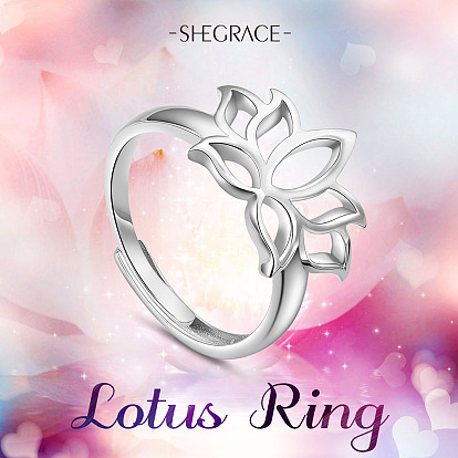 SHEGRACE Adjustable 925 Sterling Silver Rings, Lotus