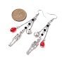 Alloy Skull & Heart & Glass Teardrop Dangle Earrings with Brass Pins for Women