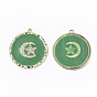 Epoxy Resin Pendants, with Crystal Rhinestone and Light Gold Plated Alloy Open Back Bezel, Flat Round with Star and Moon