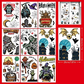 Halloween Theme PVC Window Static Stickers, Witch & Skull & Bat & Spider & Skull, for Window or Stairway Home Decoration